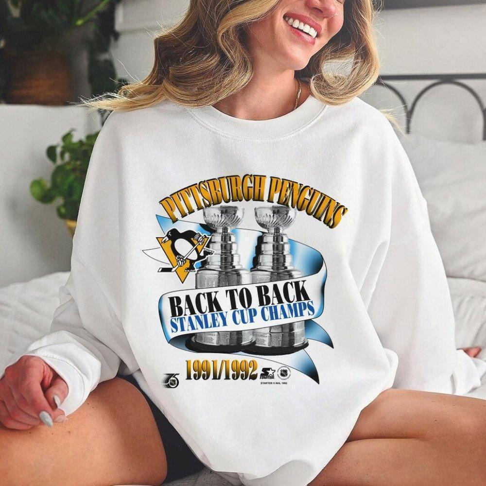 Stanley Cup Back To Back Pittsburgh Penguins White Crewneck Sweatshirt